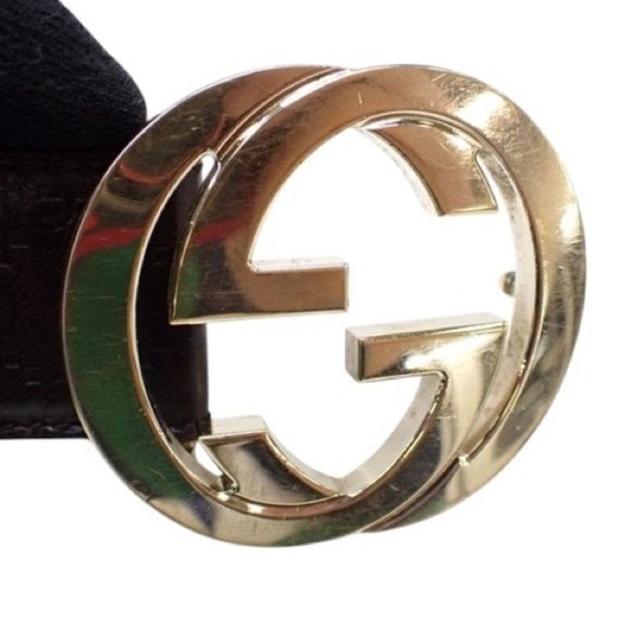 Authentic GUCCI Brown & Gold GG Embossed Monogram Leather Belt Size 85/34 - Picture 2 of 15